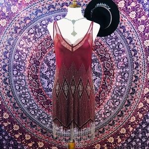 FREE PEOPLE HEAVILY BEADED SLIP DRESS